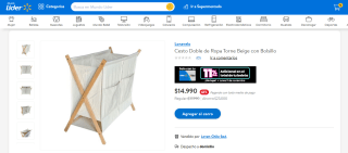 Cesto Doble de Ropa Torne Beige con Bolsillo por $14.990