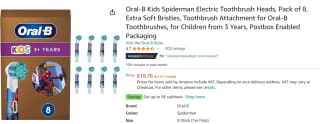 Oral-B - Kids Spiderman - 8 stuks voor €19,76 bij Amazon