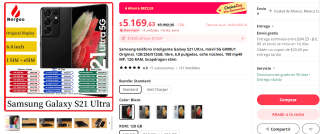 Samsung Galaxy S21 Ultra 5G 128GB Reacondicionado por $4,330 en AliExpress con voucher