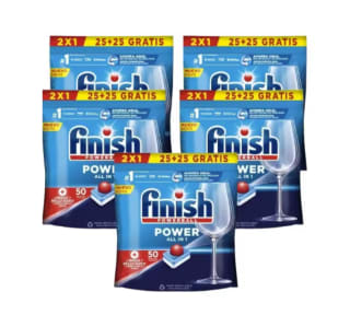 Detergente FINISH lavavajillas a máquina todo en uno FINISH Power 25 + 25 gratis cápsulas 5ud 250 pastillas por solo 27,13€