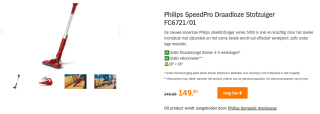 Philips SpeedPro Draadloze Stofzuiger FC6721/01 voor €149 bij AH