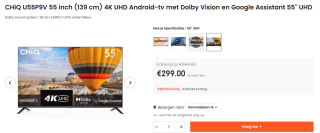 CHiQ U55P9V 55 inch (139 cm) 4K UHD Android-tv met Dolby Vision voor €299 bij Ochama
