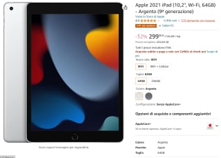 APPLE iPad (2021) Wifi - 64 GB - Zilver voor €299 bij Amazon