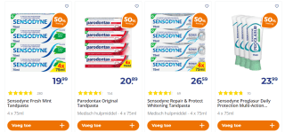 Sensodyne of Parodontax tandpasta Multipacks met 50% korting bij Trekpleister