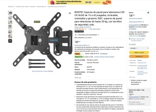 Soporte de pared BONTEC 13 a 42" inclinable orientable y giratorio 360° a solo 9,38€