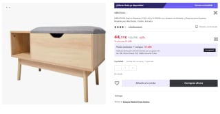 Banco Zapatero de Bambú 90 x 34 x H 45CM con Asiento Acolchado y Estante para Zapatos por 32.11€