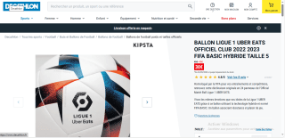 Ballon de foot Ligue 1 Uber Eats Officiel Club 2022 à 30€