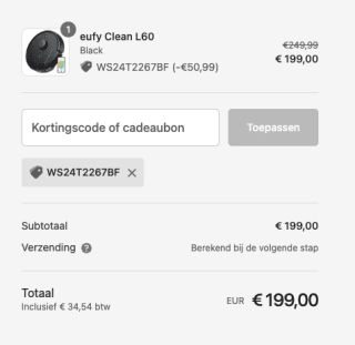eufy Clean L60 voor 199 euro met de code