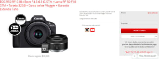 Canon EOS R50 RF-S 18-45mm F4.5-6.3 IS STM + Lente RF 50 F1.8 STM Tarjeta y más por $15,499