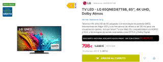 Televisor LED - LG 65QNED87T6B, 65", 4K UHD, Dolby Atmos por 778€