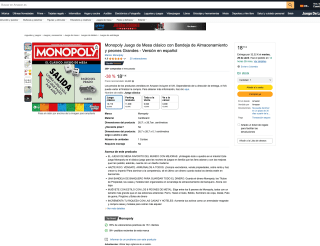 Monopoly Juego de Mesa clásico con Bandeja de Almacenamiento y peones Grandes Versión en español por solo 18,71€