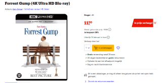 Forrest Gump (4K Ultra HD Blu-ray) voor €11,50 bij Bol