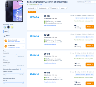 Gratis Samsung Galaxy A15 bij abonnement €9/maand