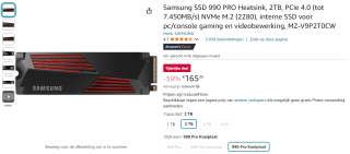 Samsung 990 Pro met Heatsink 2TB voor €165,99 bij Amazon