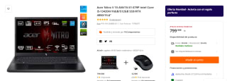 Portátil Acer Nitro V 15 ANV15-51-579P Intel Core i5-13420H/16GB/512GB SSD por 799€