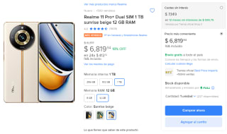 Realme 11 Pro+ 1TB Sunrise Beige por $6,820 en Mercado Libre