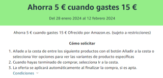 Ahorra 5€ en Amazon cuando gastes 15€