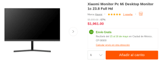 Monitor Xiaomi 23.8" FHD a $1,961 en Linio