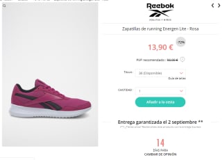 Calzado Reebok desde solo 9,50€