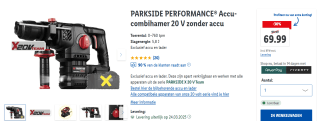 PARKSIDE PERFORMANCE® Accu-combihamer 20 V zonder accu voor €69,99 in de Lidl webshop