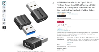Adaptador USB a Tipo C Pack de 3 piezas compatible con iphone por 6,74€