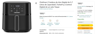 Freidora de Aire 5.7L Chefman TurboFry por $995 en Amazon