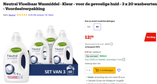 3 x Neutral Vloeibaar Wasmiddel Kleur 20 Wasbeurten 1 liter voor €12,44 bij Bol