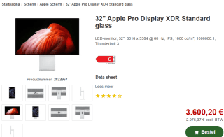 Apple Pro Display XDR (Standaardglas) Zilver voor €3.600,20 bij Proshop
