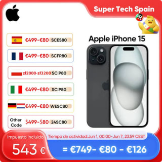 Apple iPhone 15 128GB A3092 por solo 543€