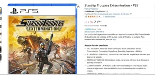 Starship Troopers Extermination PS5 por 21,56€.