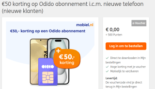 €50 korting op Odido abonnement i.c.m. nieuwe telefoon voor 500ING punten