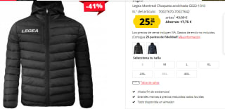 Chaqueta acolchada Legea Montreal por 25.25€