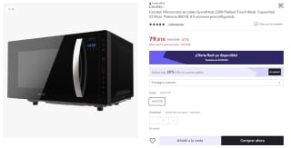 Microondas sin plato GrandHeat 2300 Flatbed Touch Black. Capacidad 23 litros, Potencia 800 W, 8 Funciones preconfiguradas, Temporizador hasta 95 min por 69.81€