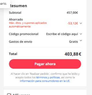 53€ de descuento en pedidos superiores a 387€