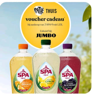 Bij aankoop van 3 SPA Fruit 1.25L krijg je een Pathé Thuis voucher cadeau