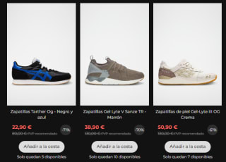 Rebajas hasta 70% descuento calzado Asics precios desde 21,90€