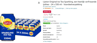 Lipton Original Ice Tea Sparkling, een heerlijk verfrissende ijsthee - 24 x 330 ml - Voordeelverpakking voor €17,14 met Amazon Prime