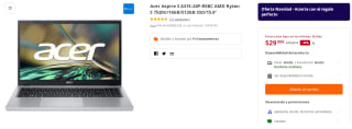Ordenador Portatil Acer Aspire 3 A315-24P-R5BC AMD Ryzen 5 7520U/16GB/512GB SSD/15.6" por 529€