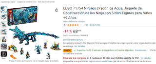 LEGO 71754 Ninjago Dragón de Agua, Juguete de Construcción de los Ninja con 5 Mini Figuras por 52.67€