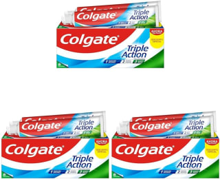 3 Colgate Triple Acción Pack 2x75ml con flúor por 6,15€.
