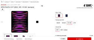 Apple iPad Pro (2022) 12.9 inch 512GB Wifi Space Gray voor €1.397 bij de MediaMarkt