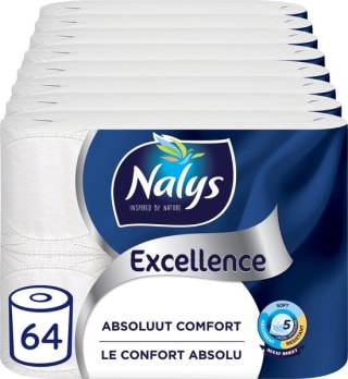 128 wc rollen Nalys Excellence Maxi-vellen Wit Toiletpapier - 5 Lagen voor €33,27 bij Bol.com