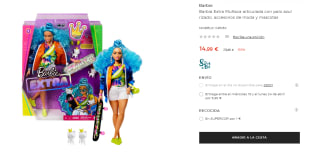 Barbie Extra Muñeca articulada con pelo azul rizado, accesorios de moda y mascotas por 14.99€