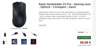 Razer DeathAdder V3 Pro draadloze gaming muis voor €89,06 bij Proshop