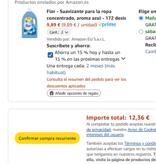 Flor 2 Suavizantes para la ropa concentrado, aroma azul total 344 dosis por 12,36€