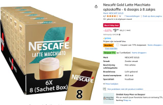 6 doosjes à Nescafé Latte macchiato oploskoffie 8 stuks voor €8,41 bij Amazon