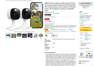 2 Camaras Vigilancia AOQEE WiFi Exterior/Interior a tan solo 25,99€