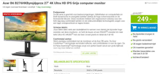 Acer B6 B276HKBymjdpprzx 27" 4K Ultra HD IPS Grijs computer monitor voor €249 bij Meggeko