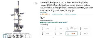Lionto XXL kattenkrabpaal 230-250cm voor €69,95 bij Amazon