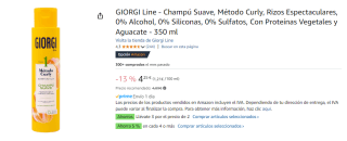 3 Botes de GIORGI Line - Champú Suave, Método Curly, Rizos Espectaculares, 0% Alcohol, 0% Siliconas, 0% Sulfatos, Con Proteínas Vegetales y Aguacate - 350 ml por 8.5€